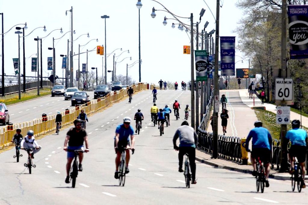 Lakeshore Blvd. in Toronto open to cyclists only on the weekend as part of ActiveTo © Toronto Star