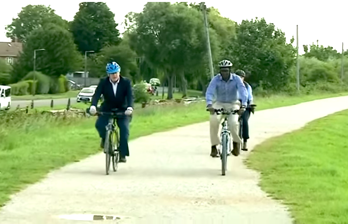 UK Prime Minister Boris Johnson cycling in Nottignham G